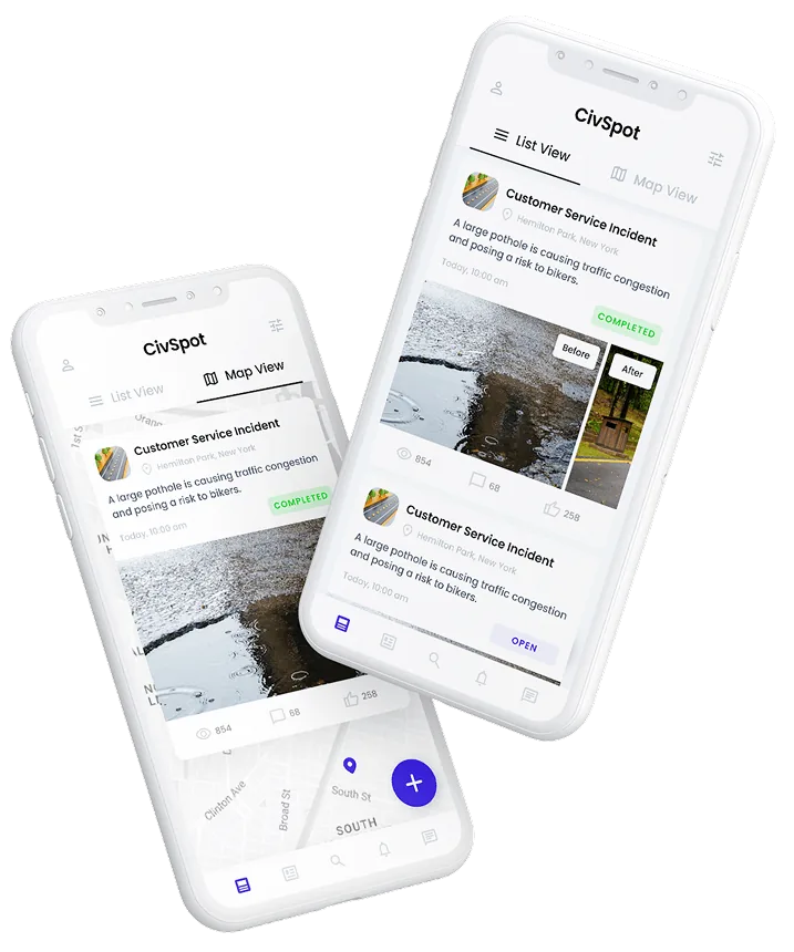 CivSpot resident app in list and map view