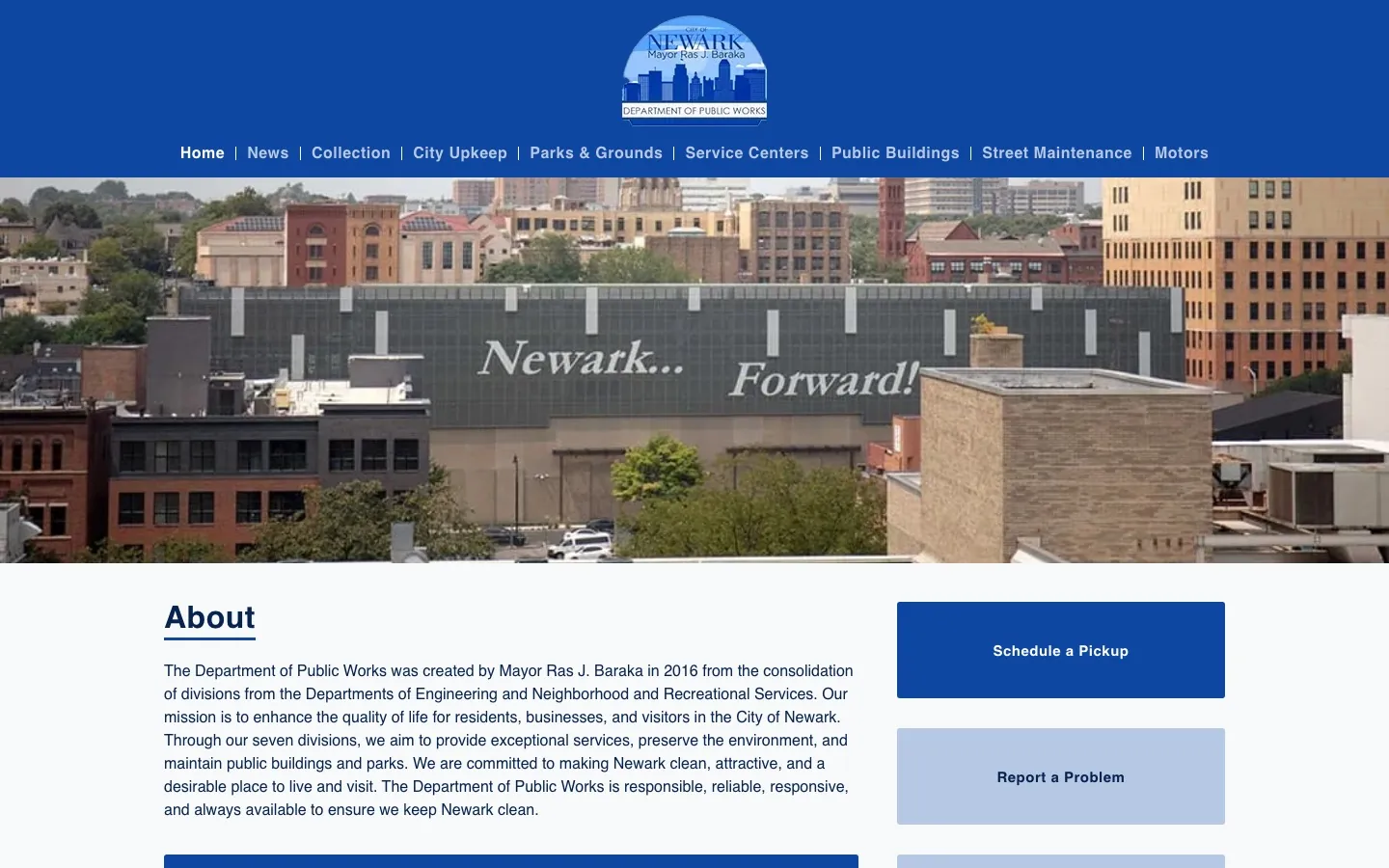Newark DPW website home page