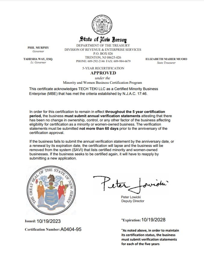 Techteki MBE Certificate